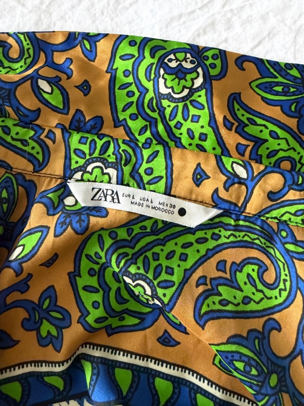 Zara Printed Matching Set NWT L Blouse + Wide Leg Pants Blue Green Paisley - Picture 4 of 8
